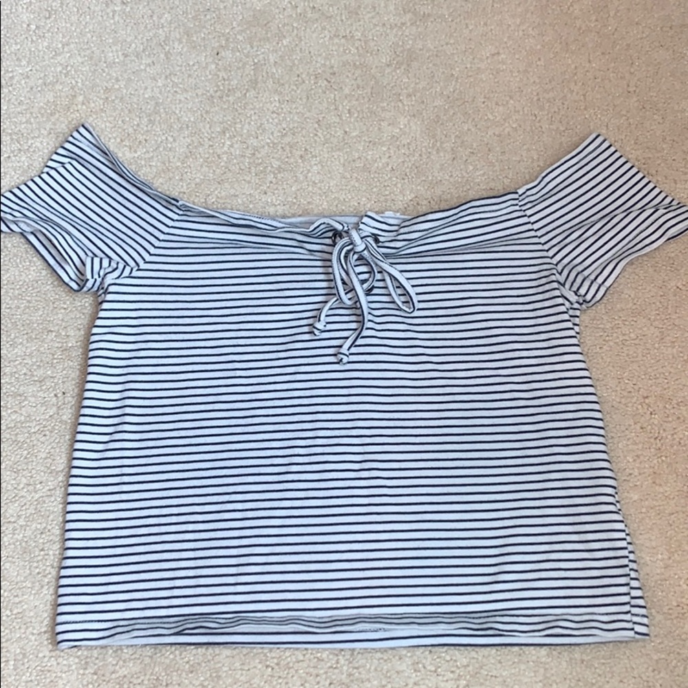 Off the shoulder striped shirt